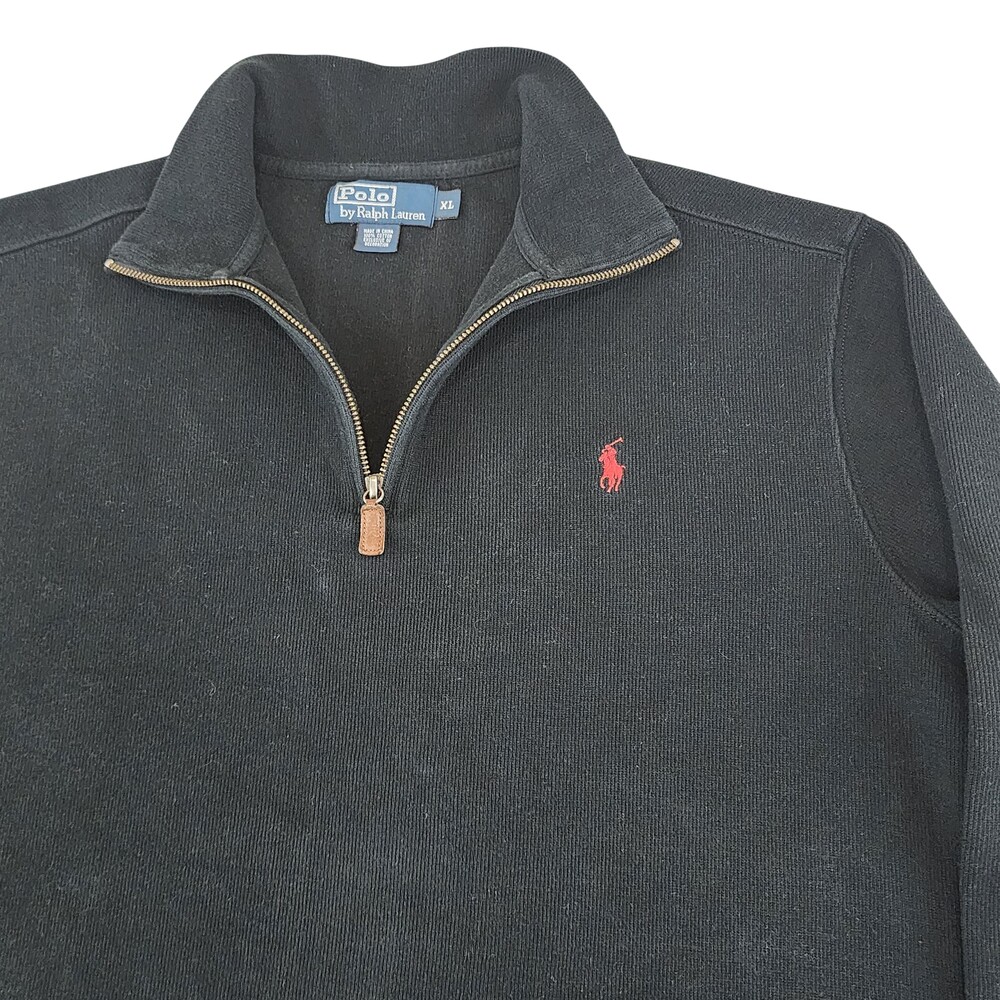 Polo Ralph Lauren Mens XL Black Cotton Quarter Zip Mock Neck Pullover Pony